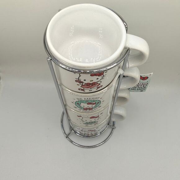 NEW Hello Kitty Holiday Ceramic Mug Tower Set of 4 Espresso 3oz Cups - Picture 4 of 7